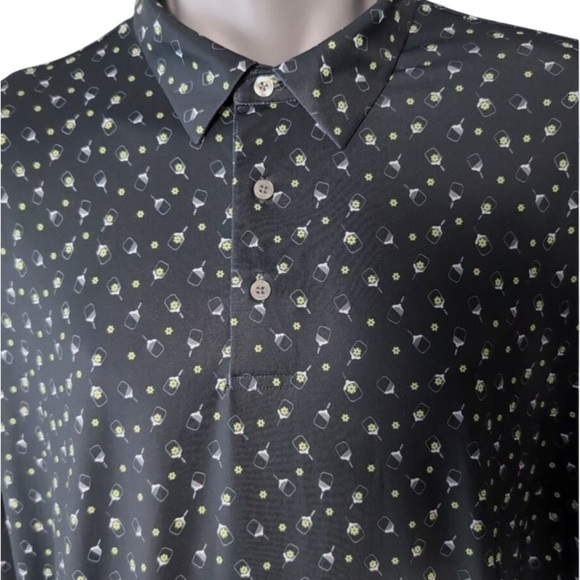 Roundtree & Yorke Black Polo Shirt with Pickleball Pattern - Picture 3 of 6